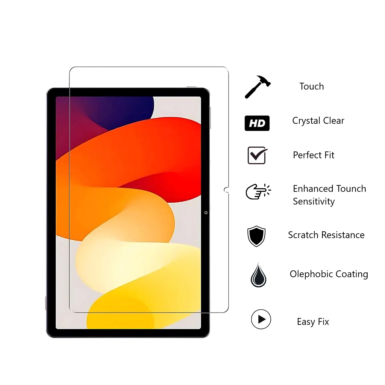 Crystal Clear HD Tempered Glass Redmi Pad SE Features Touch Sensitivity Oleophobic Coating