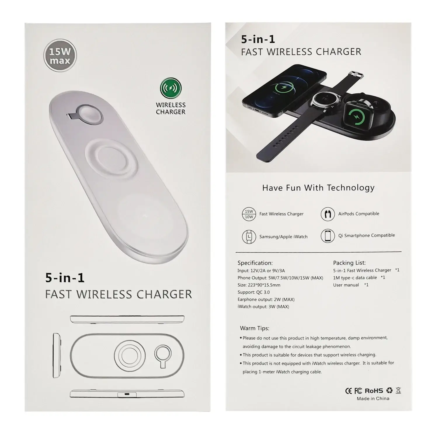 5-in-1 Fast Wireless Charger 15W for Phone, Watch and AirPods